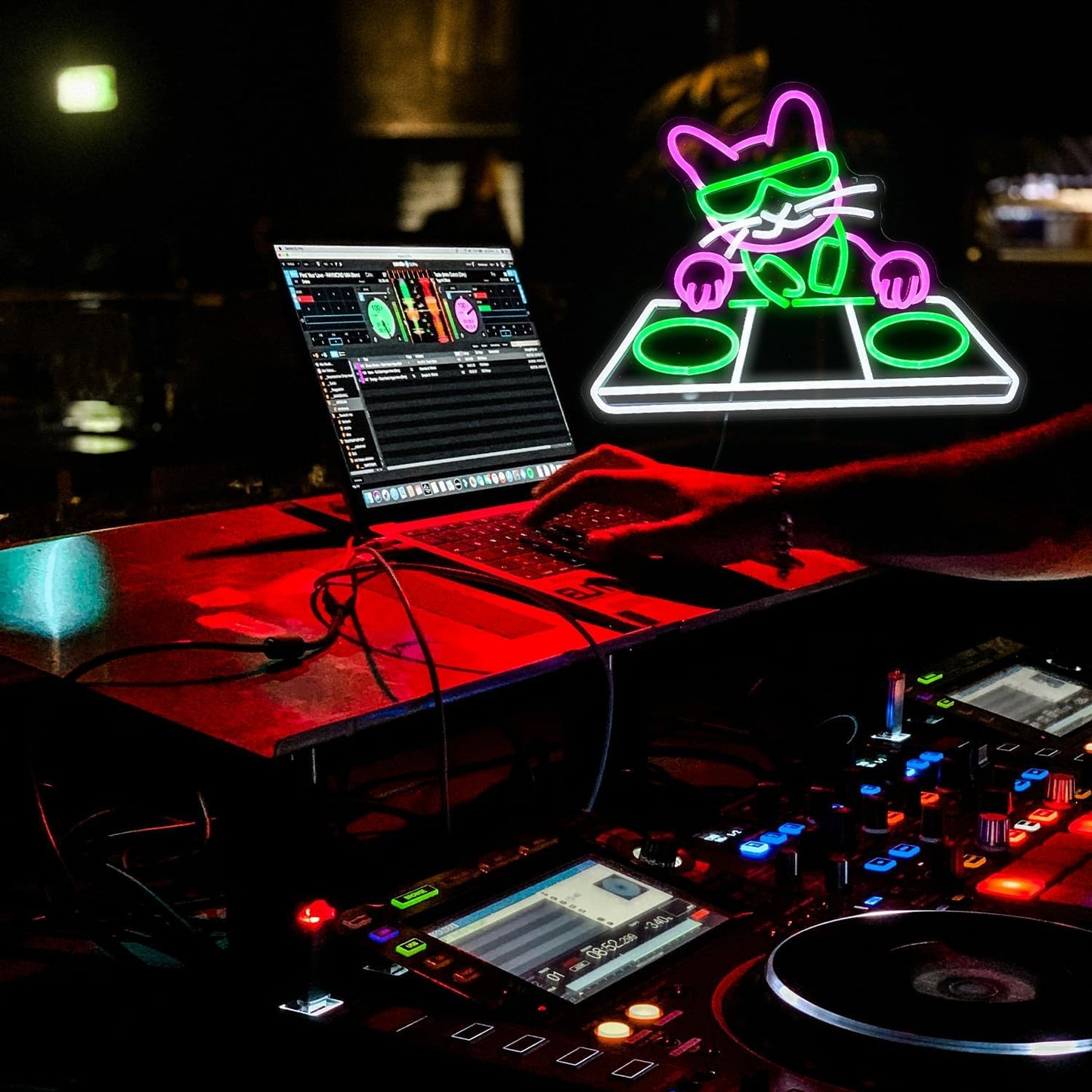Cat DJ Player Neon Sign Dimmable DJ Player Led Neon Light for Wall Decor USB Powered Cool Neon Light Sign for Bar Party Man Cave Bedroom Art Wall Decoration