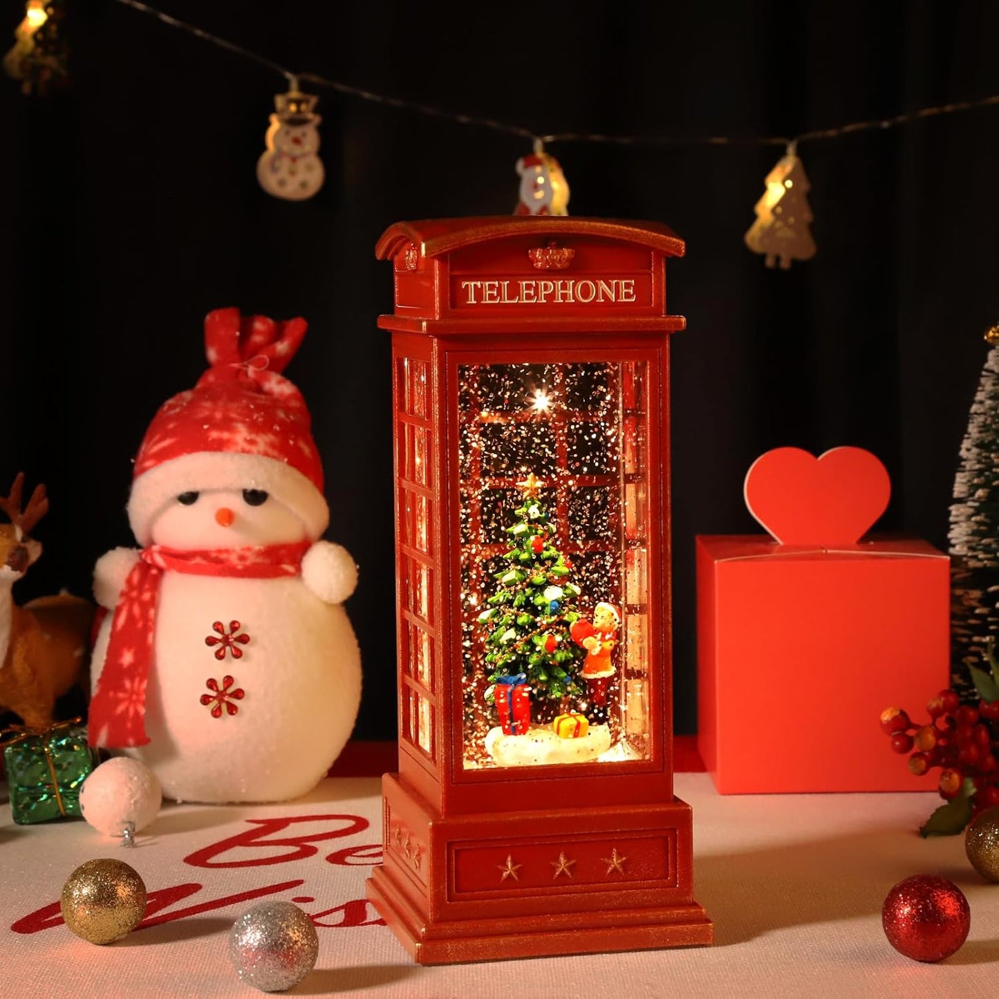 House & Garden Decoration,Christmas Lantern with 8 Pieces of Music,Sparkling Crystal Keep Circling Around The Snowman Families Music Box as a (Christmas Child)