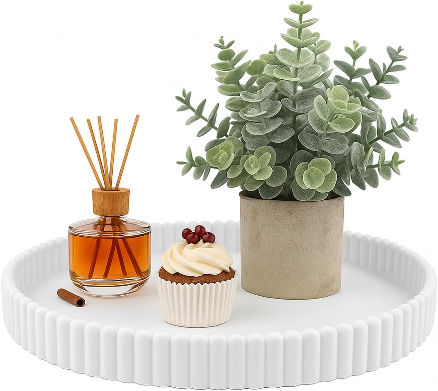 11.8in Decorative Tray for Coffee Table Decor- Modern Oval Concrete Tray for Home Decor- Minimalist Handcrafted Centerpieces Tray for Living Room, Kitchen Dining Table, Entryway (White)