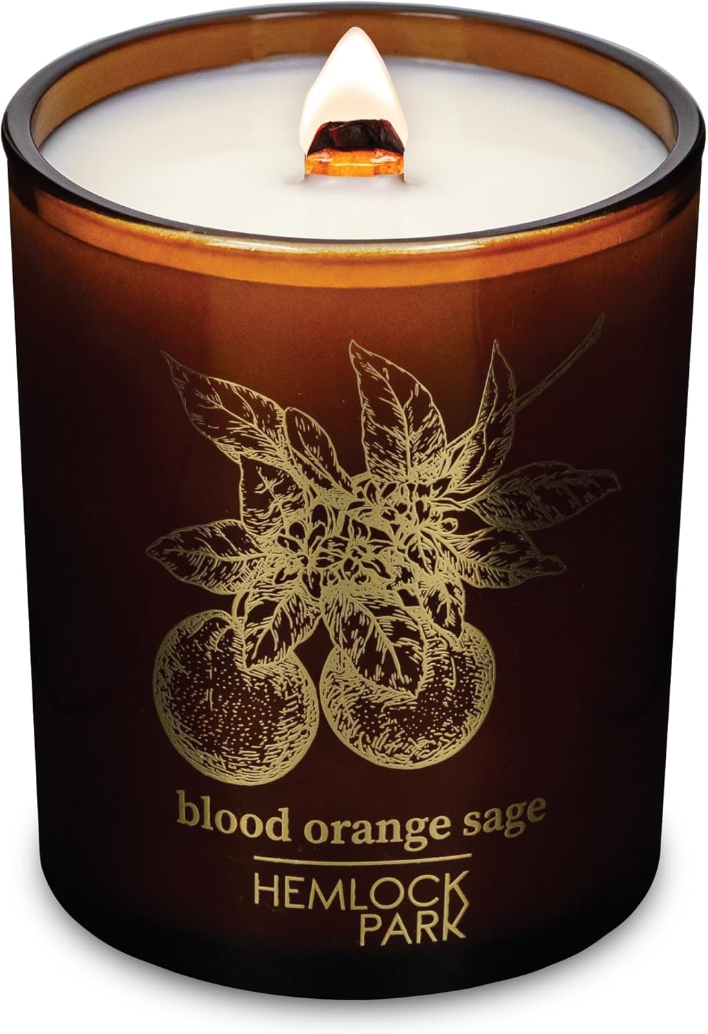 Hemlock Park Wood Wick Candle Handcrafted with Natural Coconut Wax and Essential Oils (Amber & Gold 7.2 oz, Blood Orange Sage)