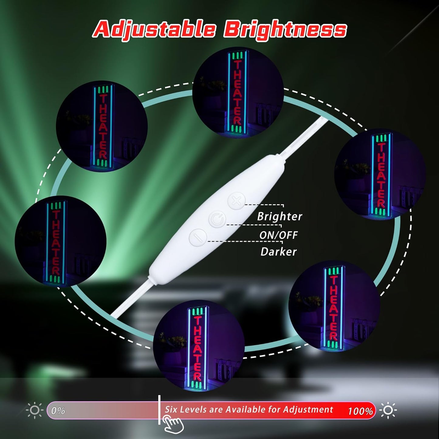 Theater Neon Sign Dimmable LED Movie Night Signs for Wall Decor Home Theater Accessories Sign Theater Room Neon Light for Movie Room Home Bar Decor Classic Cinema Style Light Gifts(16.8 * 4.8in)