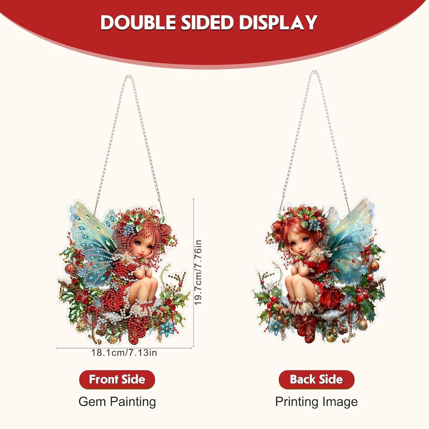 Hanging Diamond Art Kit for Adult, Christmas Angel, 5D Special Shaped Rhinestone Diamond Painting Ornament, Christmas Fairy, DIY Acrylic Diamond Art Painting Window Pendants Home Garden Wall Decor