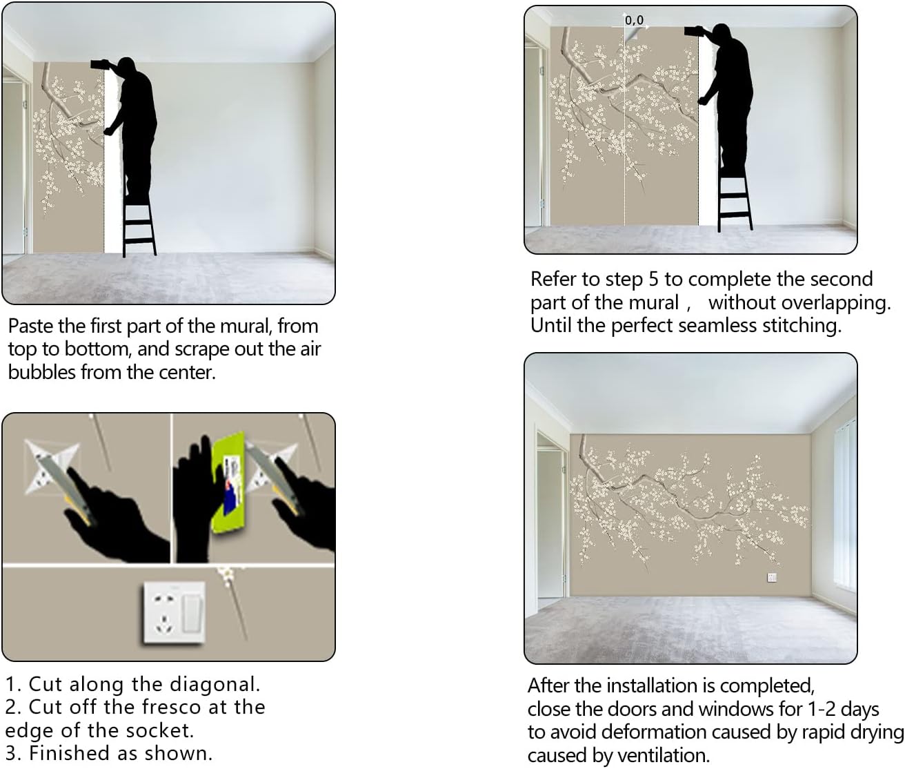 Chinese Style Plum Flower wallpeper Living Room Bedroom Office Wall Mural - W91 xH65（Not Peel and Stick）