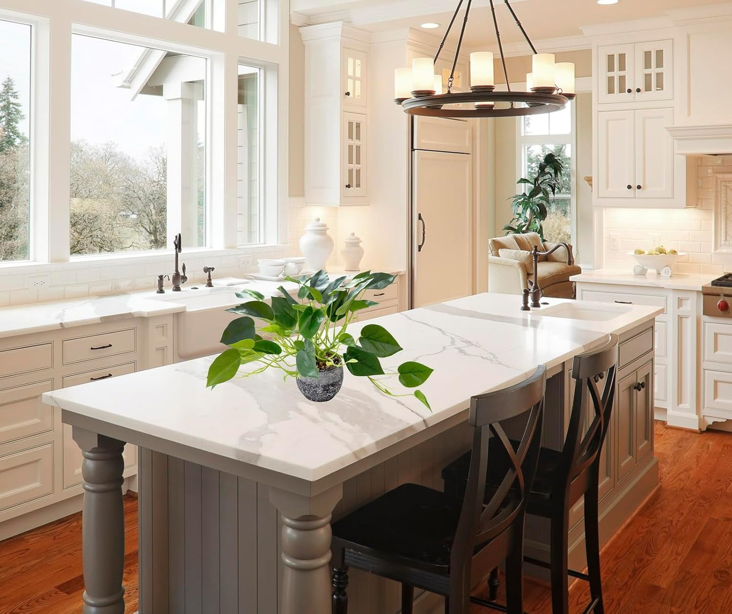 AlphaAcc Artificial Plants Potted Real Looking Small Faux Plant with Rustic Black Cement Planter for Kitchen Office Desk Bookshelf Decor (Ivy Plant)