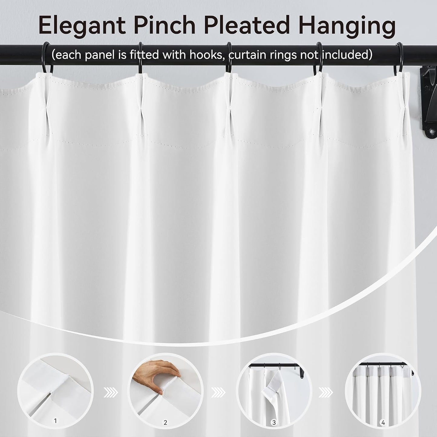 KangBang White Pleated Privacy Curtain Panels 102 Inch Length, Memory Shape Pinch Pleat Neutral Drapes Ceiling to Floor Elegant Modern Decor for Home Office Living Room, W40xL102,2 Panels