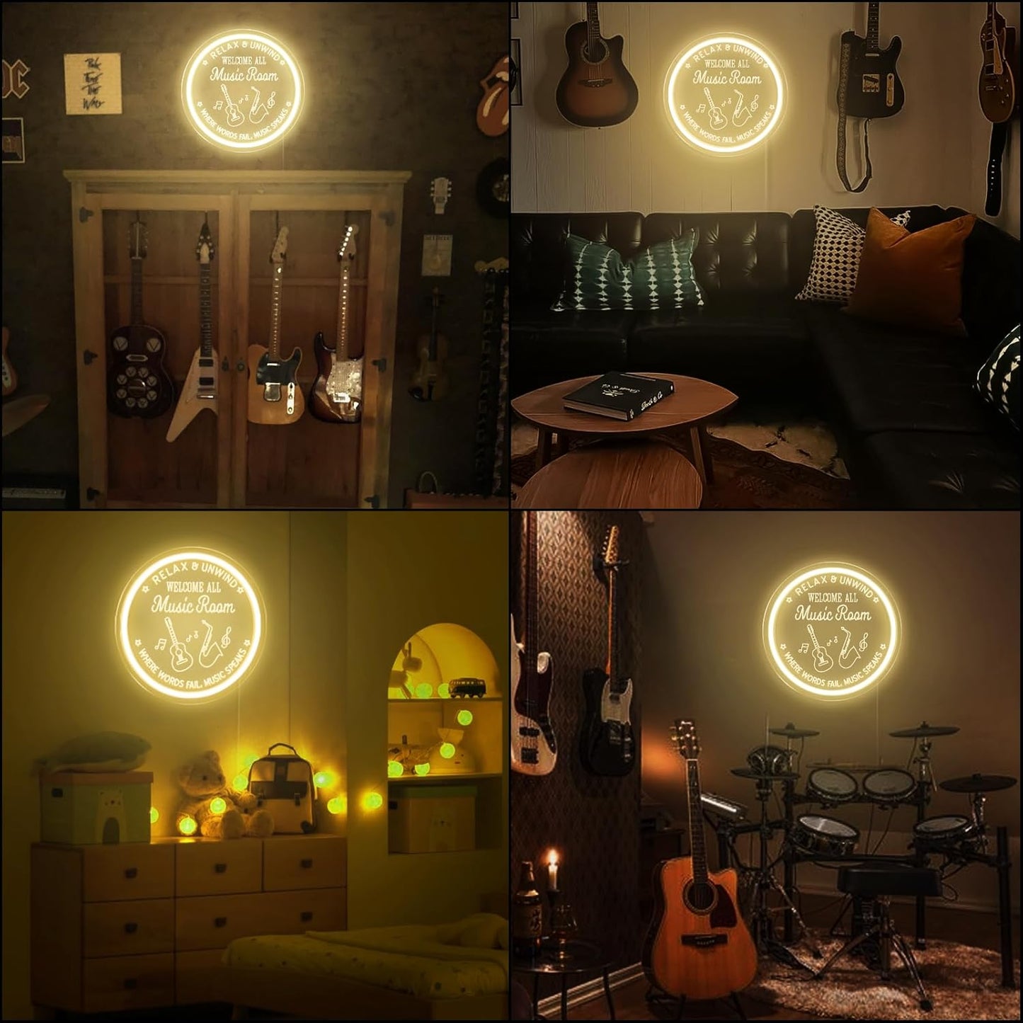 Live Music Neon Sign for Music Studio, Guitar LED Light Up Signs for Wall Decor, 3D Art Dimmable Neon Light USB for Bedroom Game Room Man Cave Party Aesthetics Decor, 12x12 Inch