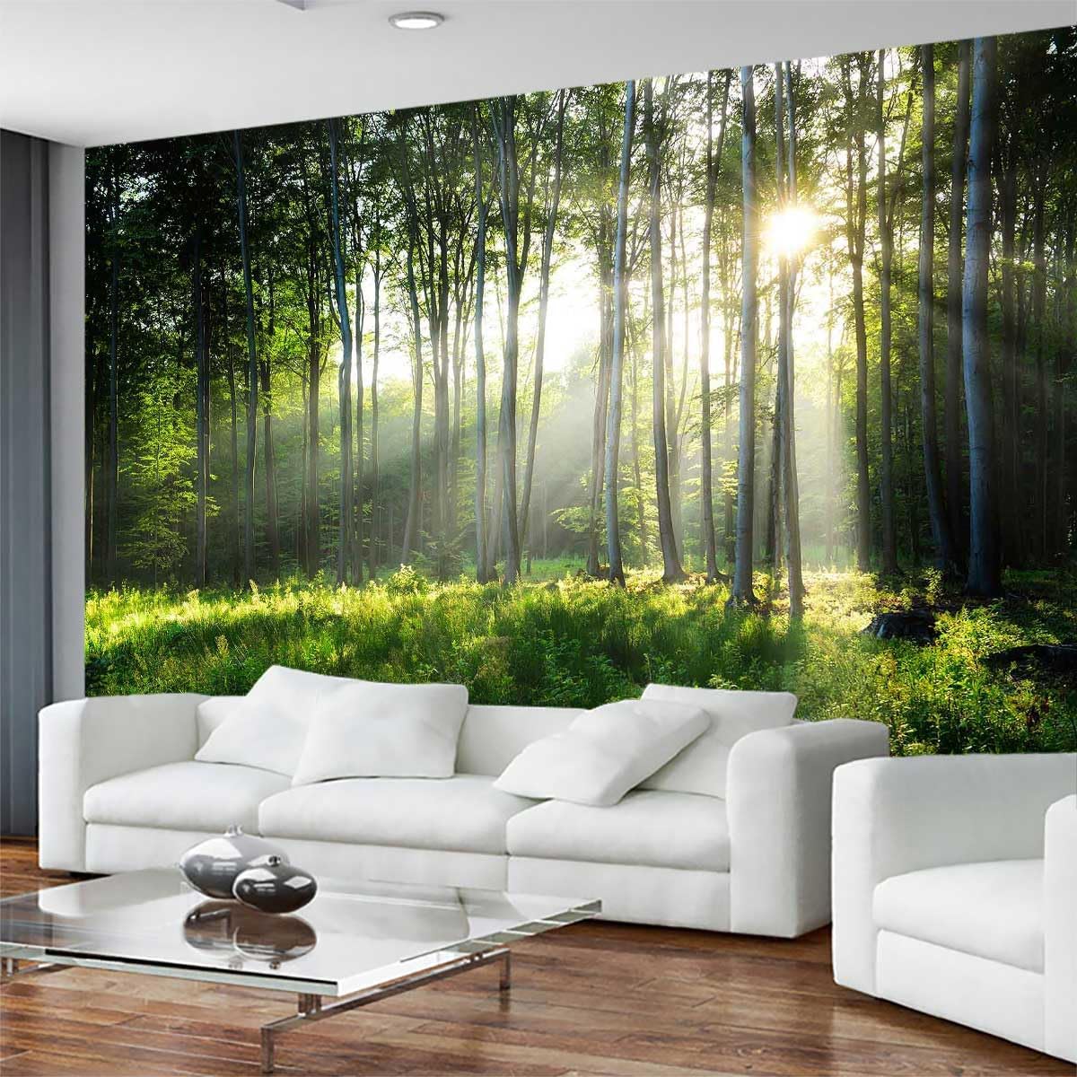 Sunshine in The Woods Mural, Large Jungle Mural, Suitable for Decorating Bedroom, Living Room, Bath Room Background Wall(Non-self-Adhesive)