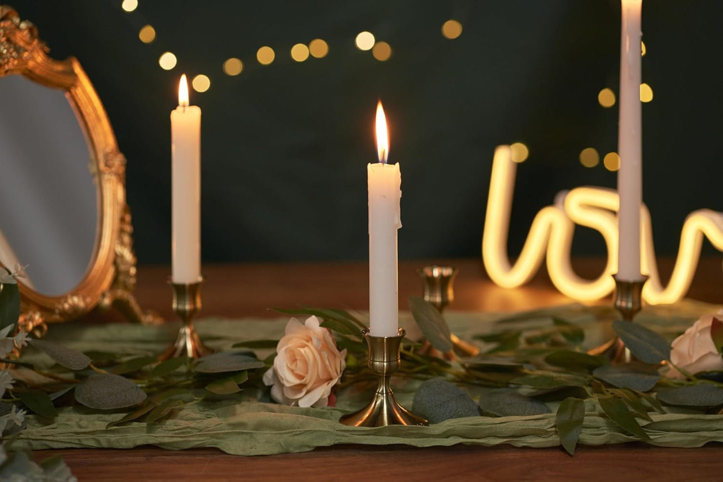 Gold Taper Candle Holder, Brass Candlestick Holders, Vintage Metal for Table Centerpieces Wedding Christmas Decor (Gold, 12 Pcs)