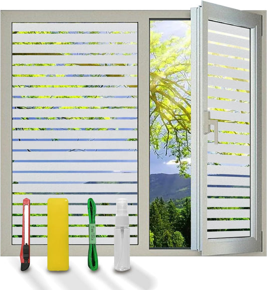 Window Privacy Film with Installation Tools, Static Cling, Anti UV, Heat Control, Ideal for Home Shower Office Glass Door (Stripes Pattern, 23.6X78.7Inch)