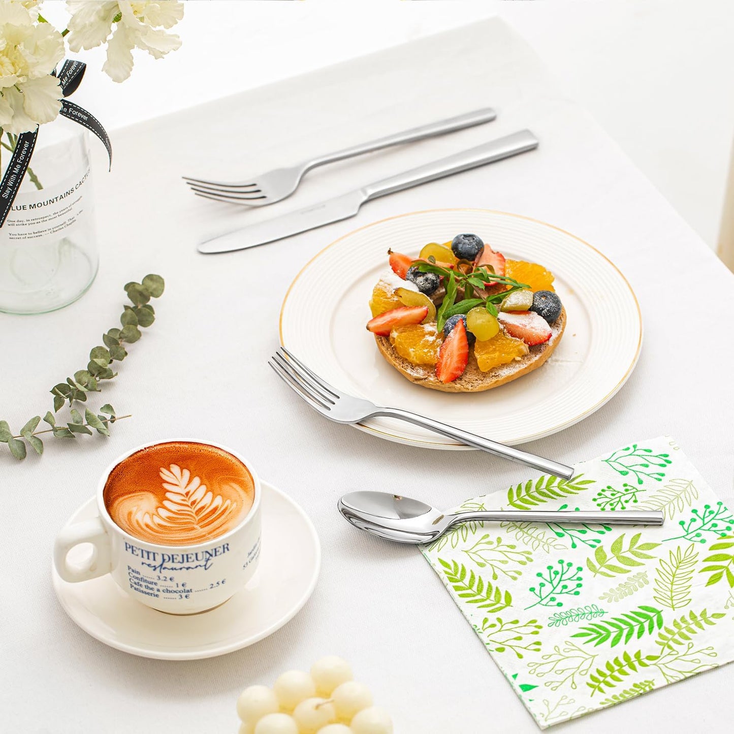 KINGSTONE Silverware Set, 60-Piece Forged Flatware Set Cutlery Set Premium Stainless Steel, Service for 12, for Kitchen, Home, Wedding, Party, Mirror Polished and Dishwasher Safe