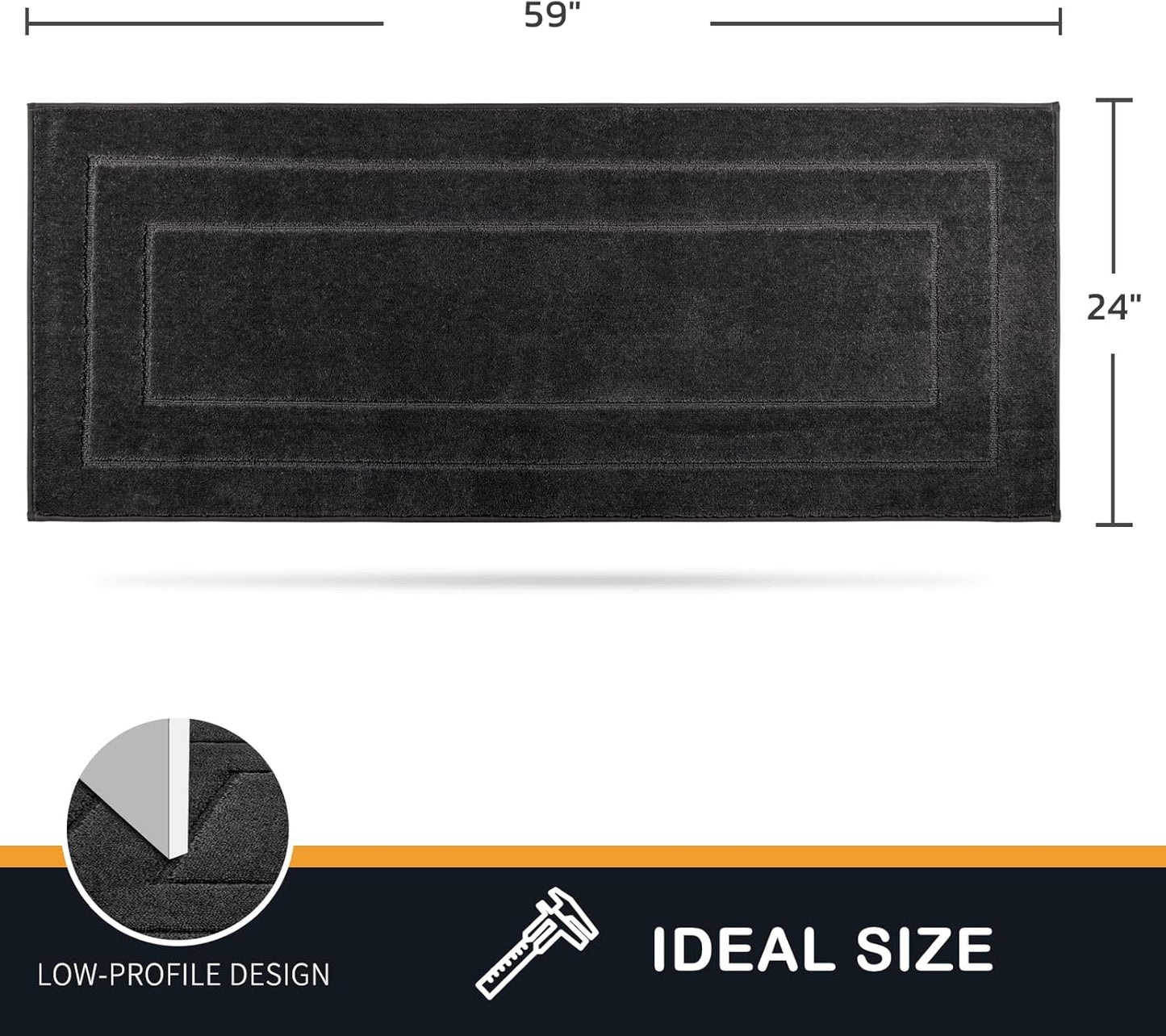 PURRUGS Dirt Trapping Door Mat 24" x 59", Non-Slip/Skid Machine Washable Entryway Rug, Dog Doormat, Super Absorbent Welcome Mat for Muddy Wet Shoes and Paws, Charcoal