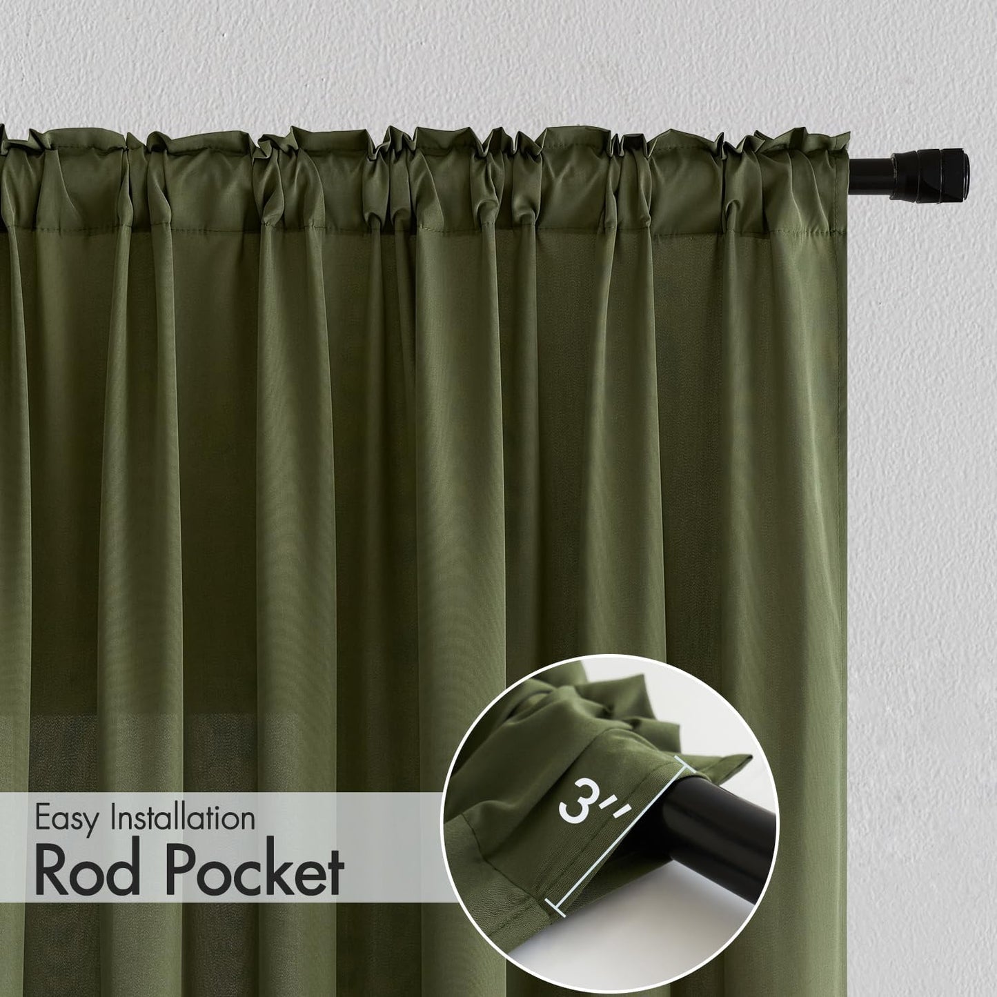 MIULEE Olive Green Privacy Sheer Curtains That Let Light in 72 Inches Long Non-See-Through Semi Sheer Curtain Light Filtering Window Curtains Drapes for Living Room Bedroom 2 Panels Set 42 X 72