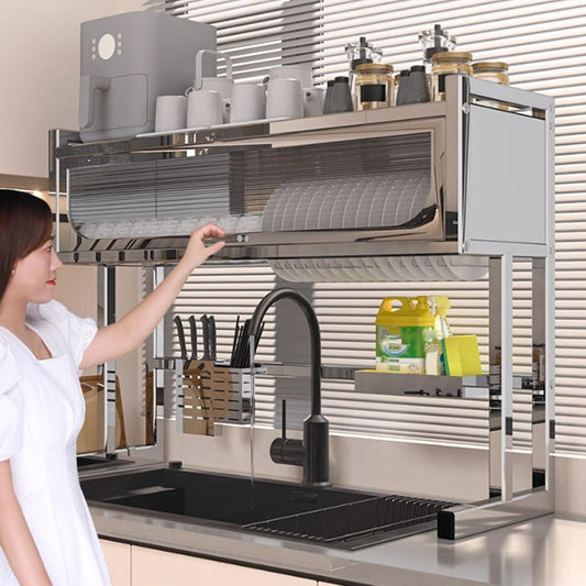 Home Furnishing Dish Rack Over Sink Stainless Steel Over The Sink Dish Drainer Drying Rack Space Kitchen Sink Rack Multifunctional countertop Dish Storage Rack Sink(Metallic,95cm/37.4in)