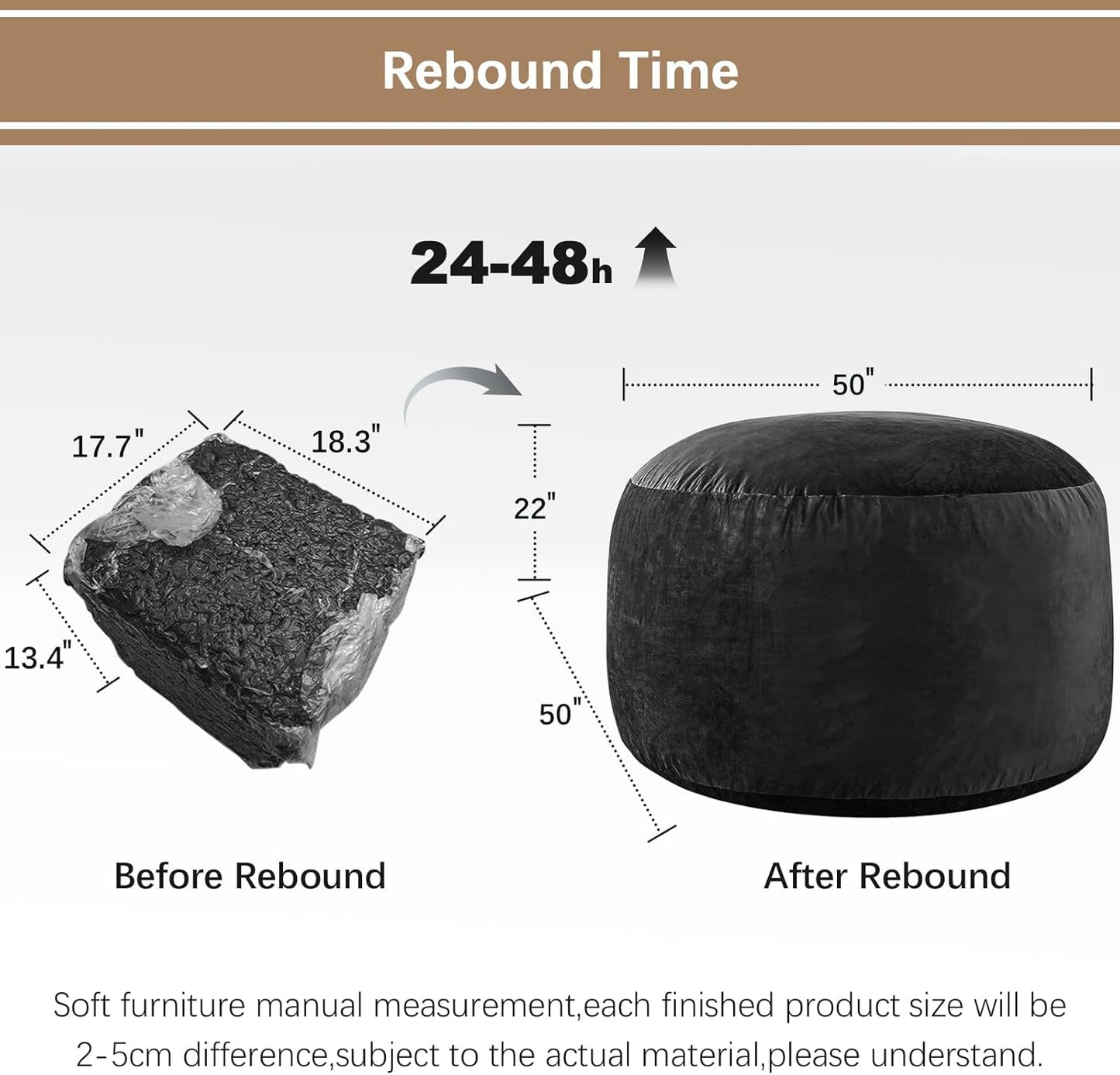 Bean Bag Chairs for Adults - Memory Foam Furniture BeanBag Chair - Kids/Teens Sofa with Soft Micro Fiber Cover - Round Fluffy Couch for Living Room Bedroom College Dorm - 5 ft, Carbon Black