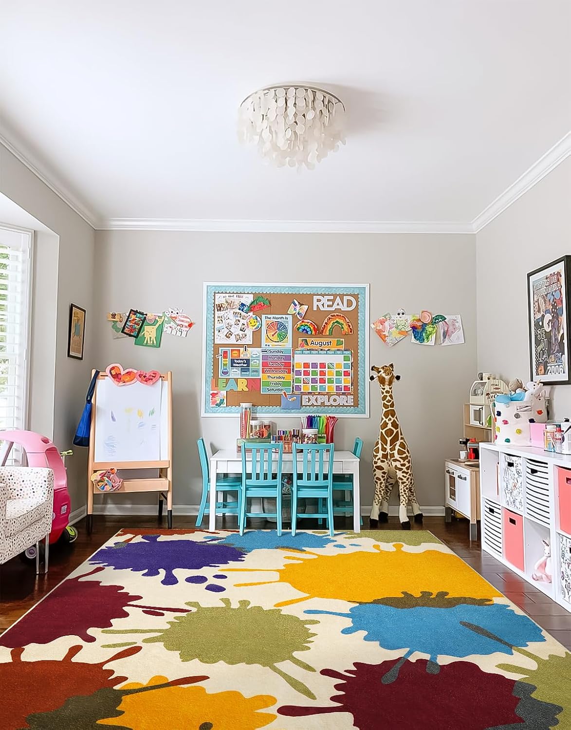 STARUIA Large Area Rug for Living Room, 8'x10' Rainbow Kids Rug for Classroom, Colorful Art Washable Rugs for Bedroom, Non-Slip Ink Splotch Nursery Rugs Soft Modern Living Room Carpet for Dorm School