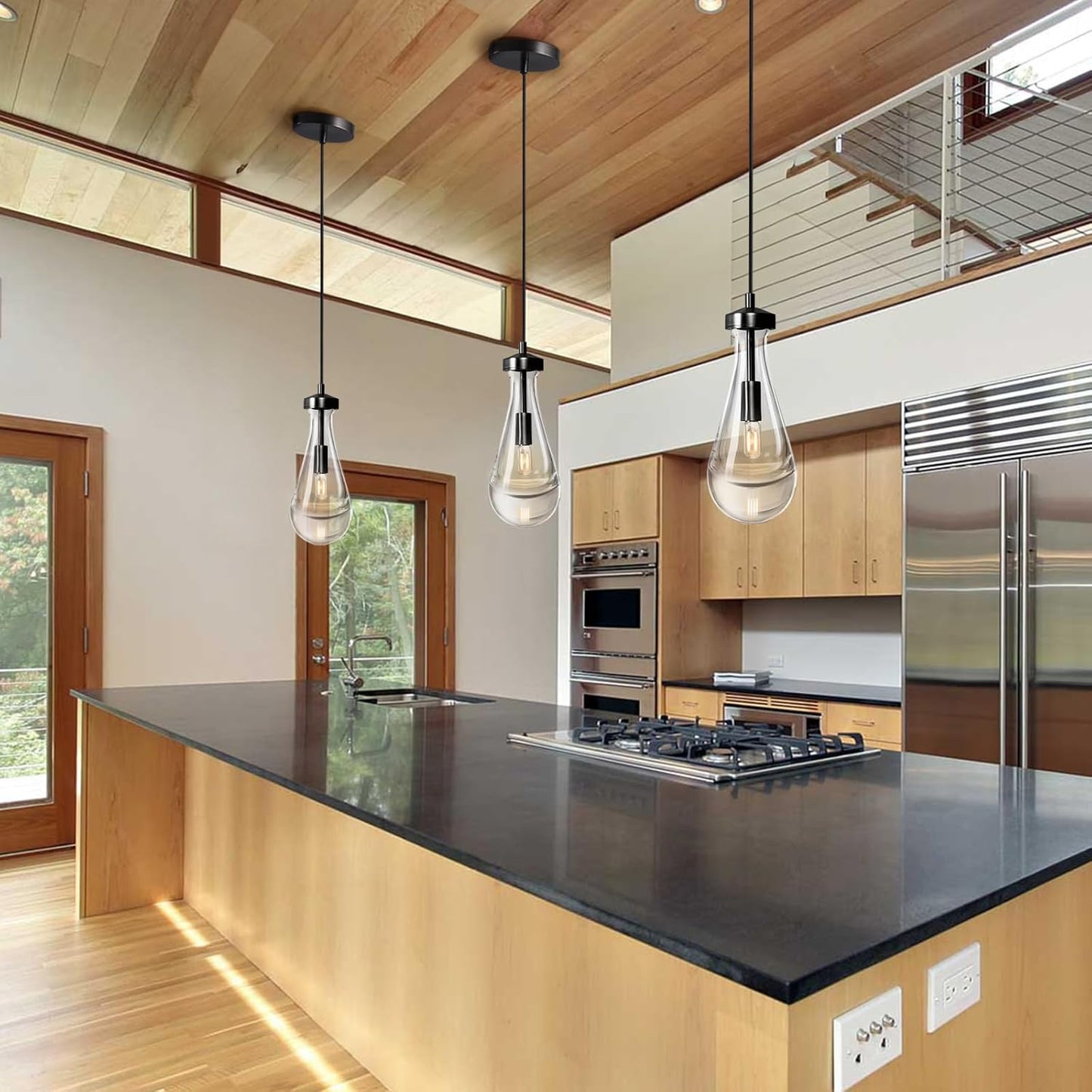 Modern Raindrop Pendant Lights, Pendant Lights for Kitchen Island, Black Brass Base Dining Room Light Fixtures, Interior Chandelier in The Living Room Hallway, Including Bulb