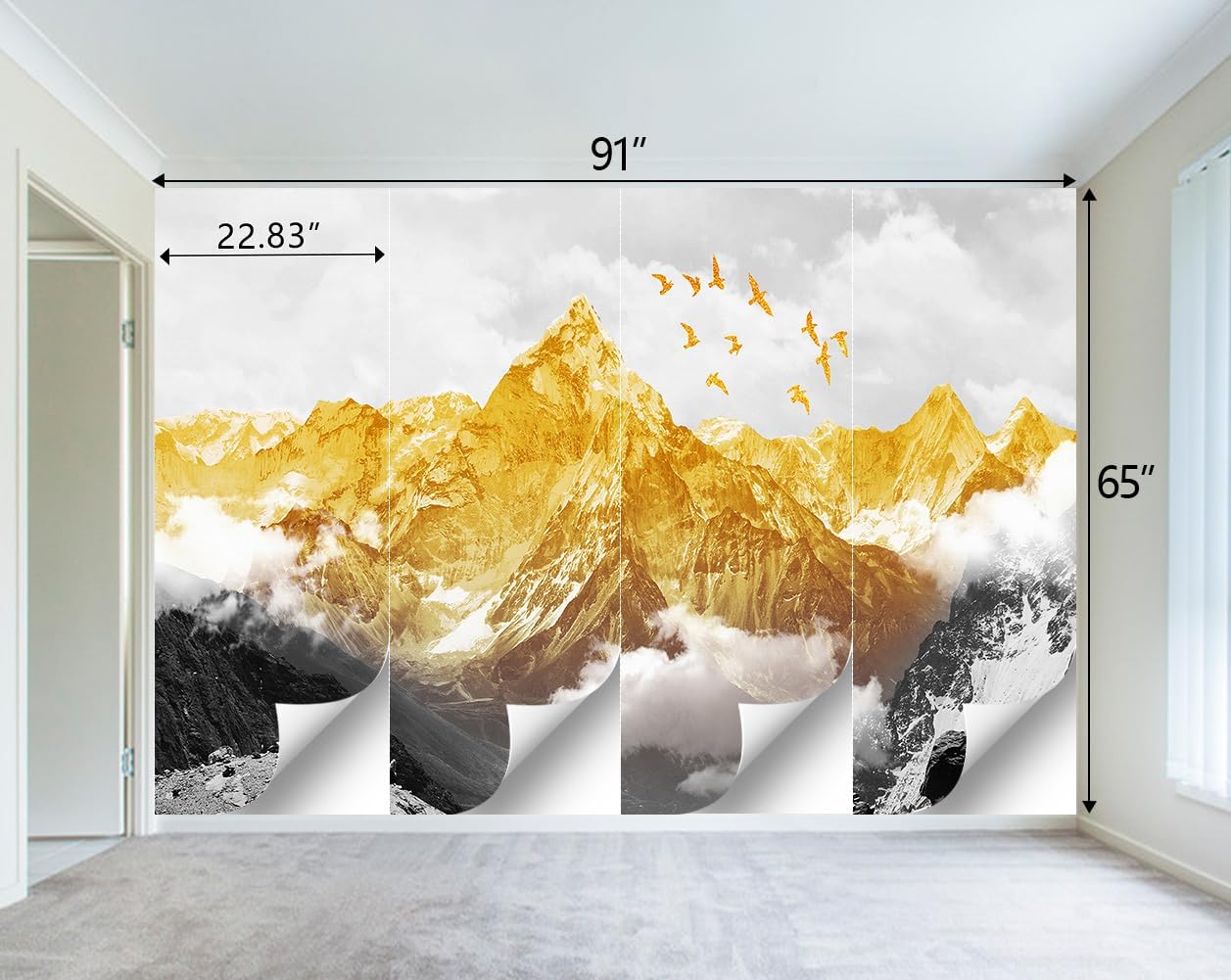 Golden Mountain Wallpaper for Bedroom Scene Large Wall Mural Living Room Adhesive Fabric Decor - 91"x65"（Not Peel and Stick）