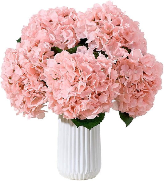 8Pcs Blush Fake Flowers Silk Hydrangea Artificial Flowers Bouquets Faux Hydrangea Stems for Home Table Centerpieces Wedding Party Decoration