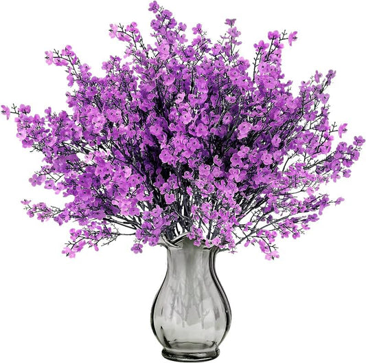 Sggvecsy 15 Pcs Babys Breath Artificial Flowers Gypsophila Bouquets Bulk Real Touch Fake Silk Flowers for Home Wedding DIY Floral Arrangement Kitchen Table Centerpiece Festival Decoration (Purple)