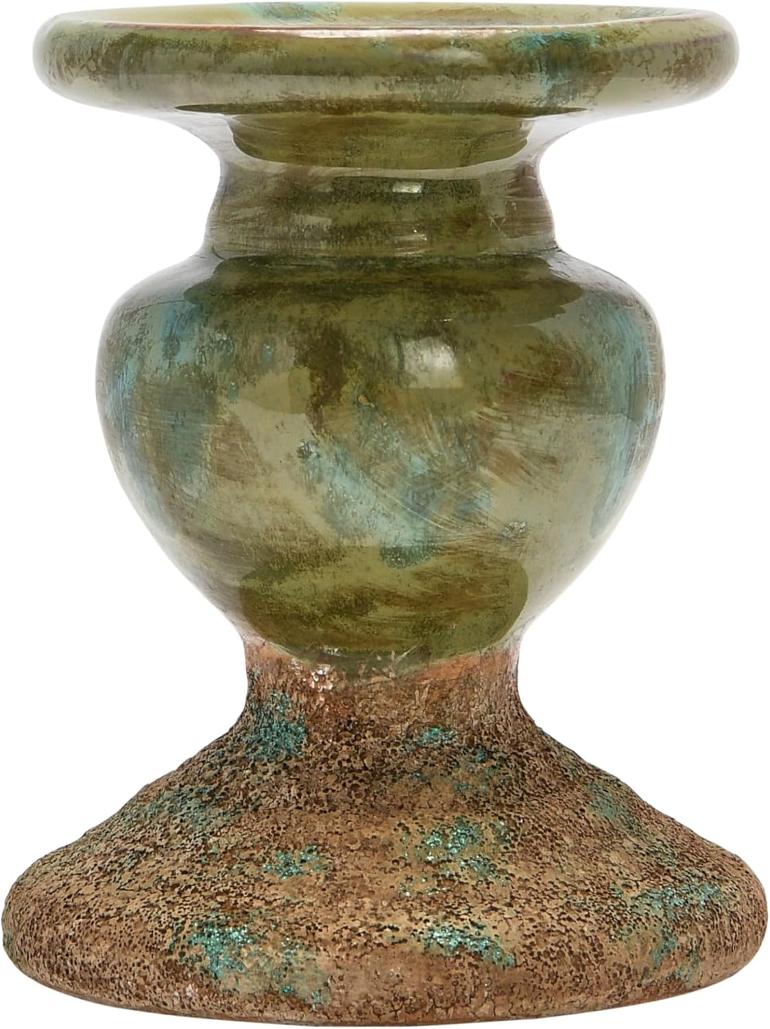 Creative Co-Op 2-Tone Sculptural Terracotta Pillar Candle Holder, Distressed Green