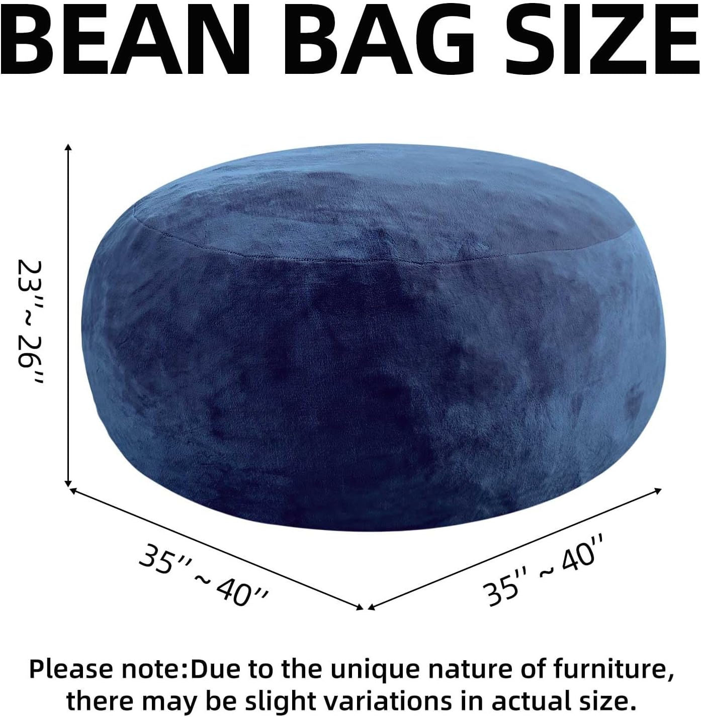 Bean Bag Chair 3Ft, Memory Foam Filled, Large Beanbag Chairs for Adults and Teens, Soft Sofa with Removable Flannel Cover, Round Couch for Living Room Bedroom College Dorm (Blue, 3FT-36×36"×24")