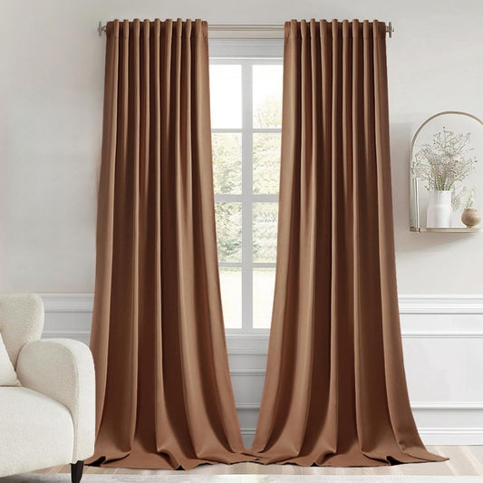 MIULEE Back Tab Blackout Curtains 120 Inch Long 2 Panels Set for Living Room Bedroom, Rod Pocket/Pinch Pleated Extra Long Thermal Insulated Room Darkening Light Blocking 10FT Drapes, Cappuccino Brown