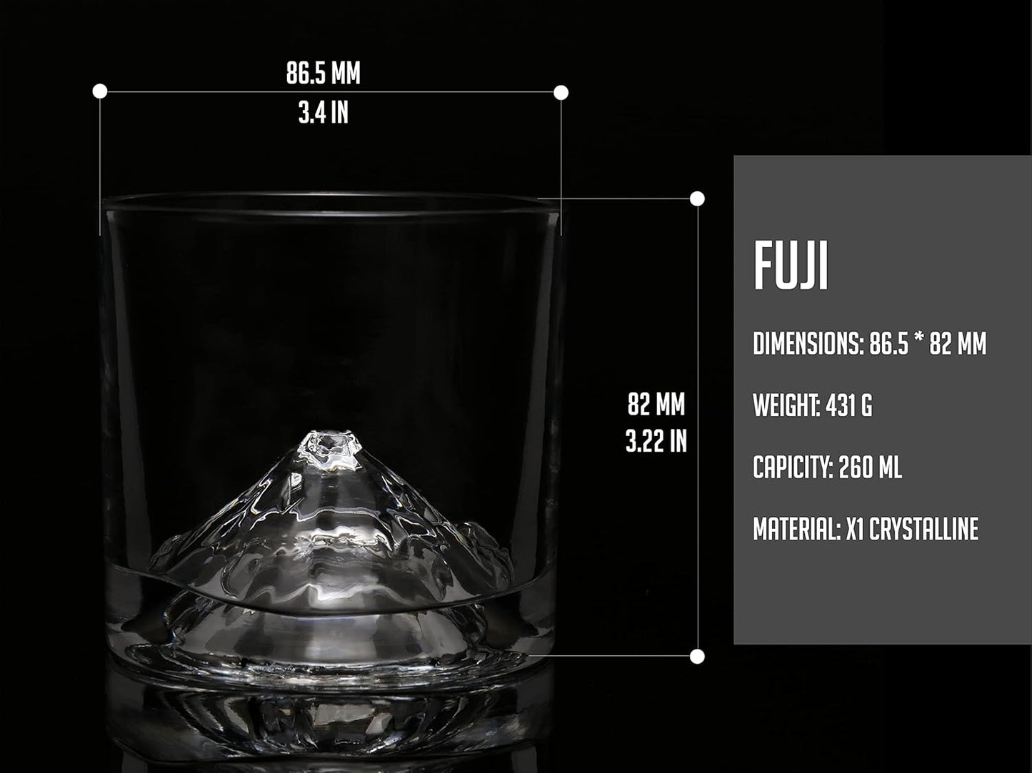 Mount Fuji Heavy Crystal Whiskey Glasses Gift Set of 2, Thick Freezable Bourbon Glass 1lb Each, Premium Whiskey Gifts for Men, Frozen Crystal Chills Cocktails, 10 oz