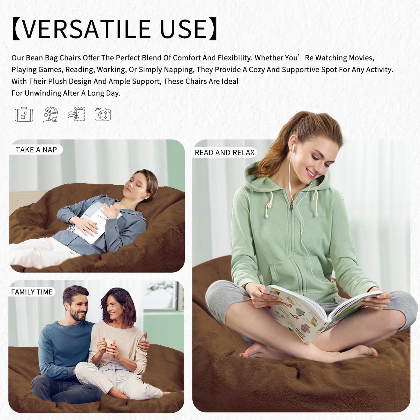 Bean Bag Chair for Adults 3FT,Soft Removable Cover for Teens/Girls Bedroom,Fluffy Giant Round Floor Beanbag Lounger Chairs (No Filler,Deep Coffee)