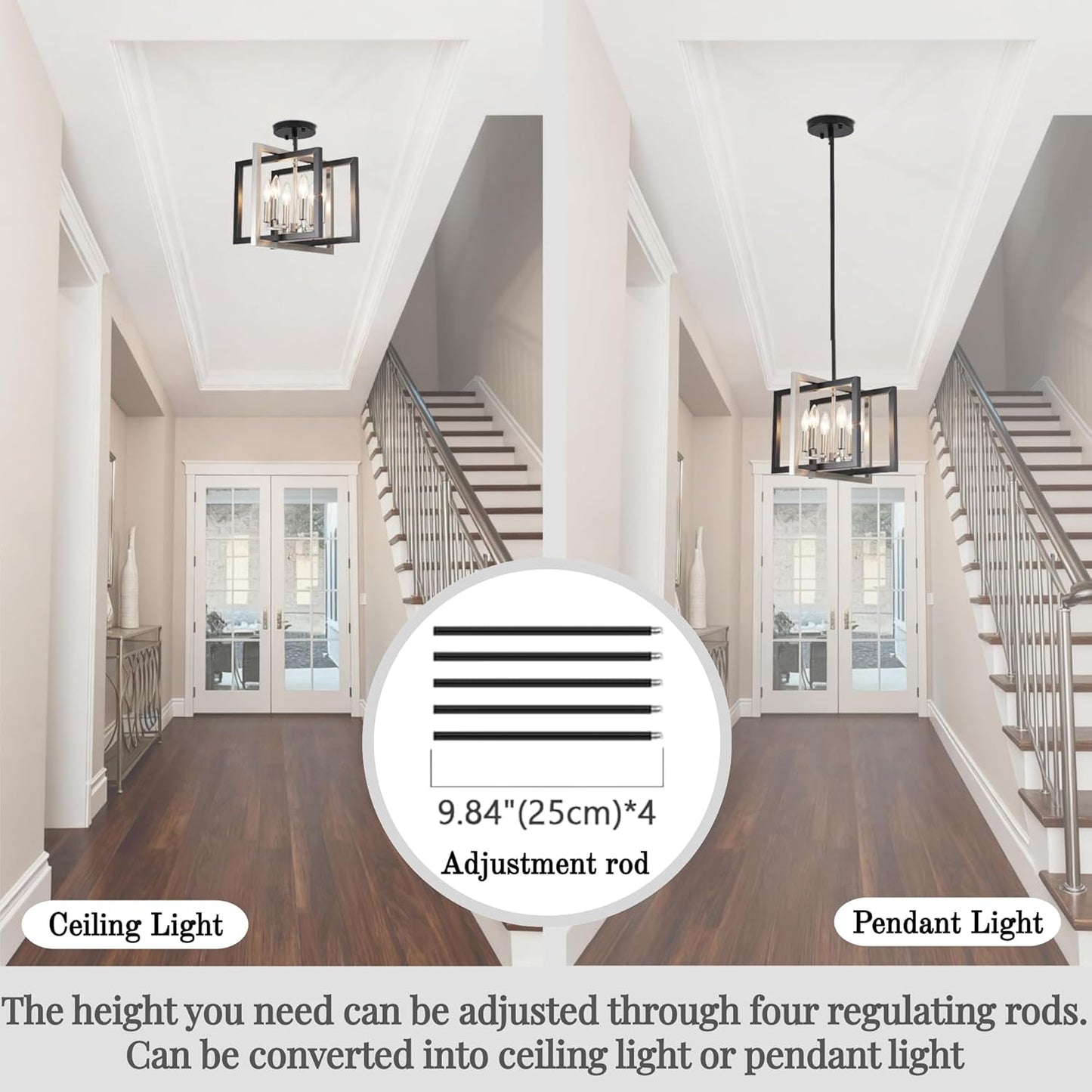 ANKYLHUA Black Nickel Chandelier,6-Lights Ceiling Light Fixture E12,Adjustable Hight Pendant Lights Kitchen Island,Chandeliers for Dining Room Bedroom,Entryway,Foyer