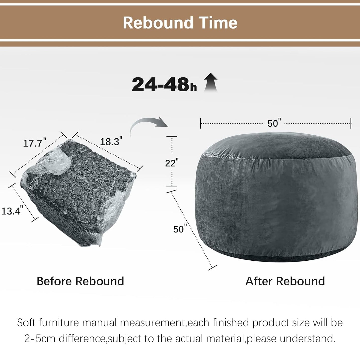 Bean Bag Chairs for Adults - Memory Foam Furniture BeanBag Chair - Kids/Teens Sofa with Soft Micro Fiber Cover - Round Fluffy Couch for Living Room Bedroom College Dorm - 5 ft, Grey