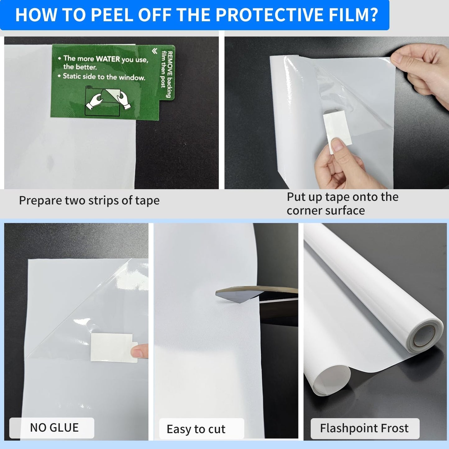 Window Privacy Film with Installation Tools, Static Cling, Anti UV, Heat Control, Ideal for Home Shower Office Glass Door (White Frosted, 17.5X78.7Inch)