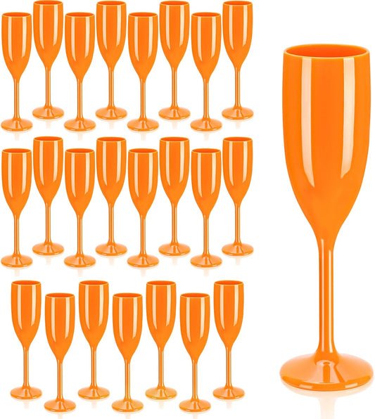 XUWAIDSGN Acrylic Champagne Flutes Toasting Glasses Unbreakable Mimosa Bar Reusable Wine Glasses Vintage Champagne Flutes Stemmed Drinking Cups 5.4 OZ for Christmas Birthday (24, Orange)