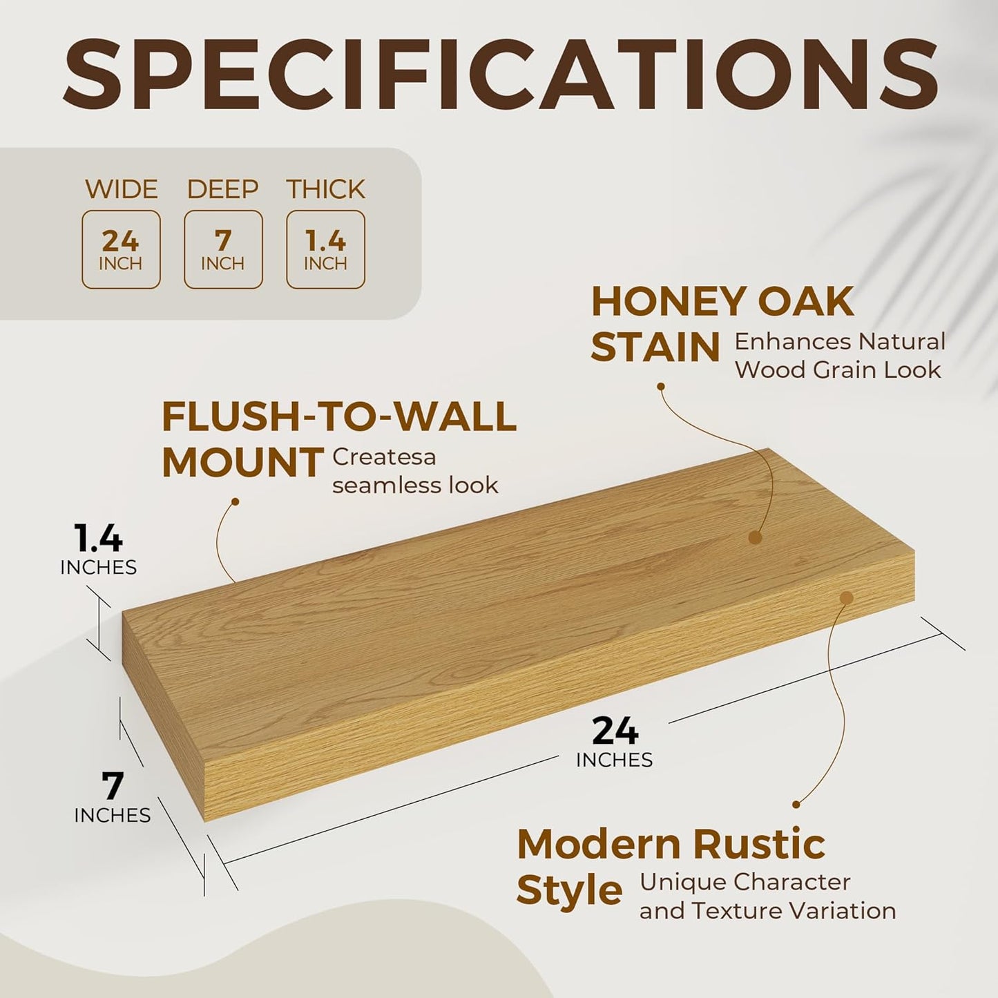 24 inch Floating Shelves Long Floating Shelves for Wall Large Wall Mounted Shelves with Invisible Brackets, Oak Shelves for Bathroom, Living Room, Kitchen, Office, 24x6.7 inch deep Set of 2