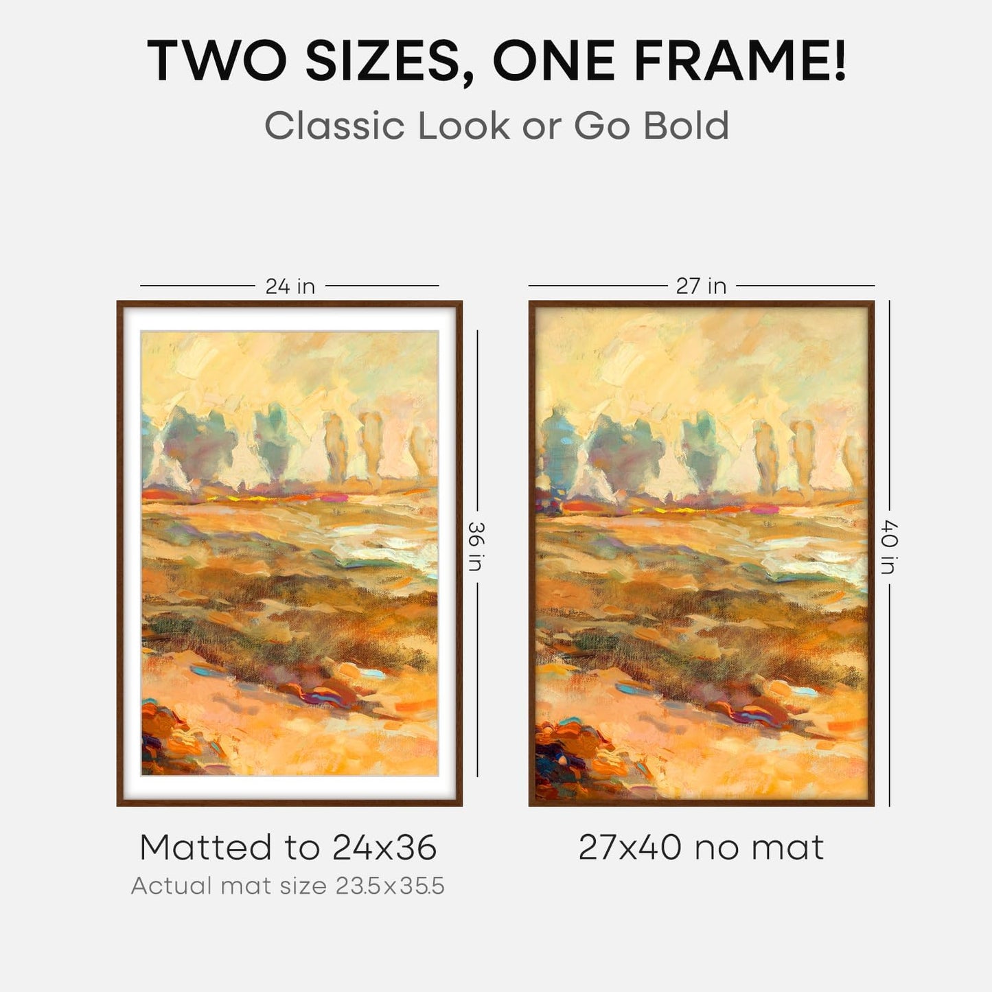 Homeforia 27x40 Poster Frame Brown, High End Dark Oak 27x40 Large Wooden Frame with Mat 24x36, 27 x 40 Walnut Wood Picture Frame Matted to 24 x 36, 40x27 Thin Frame, Tempered Glass, Wall Kit, Set of 1
