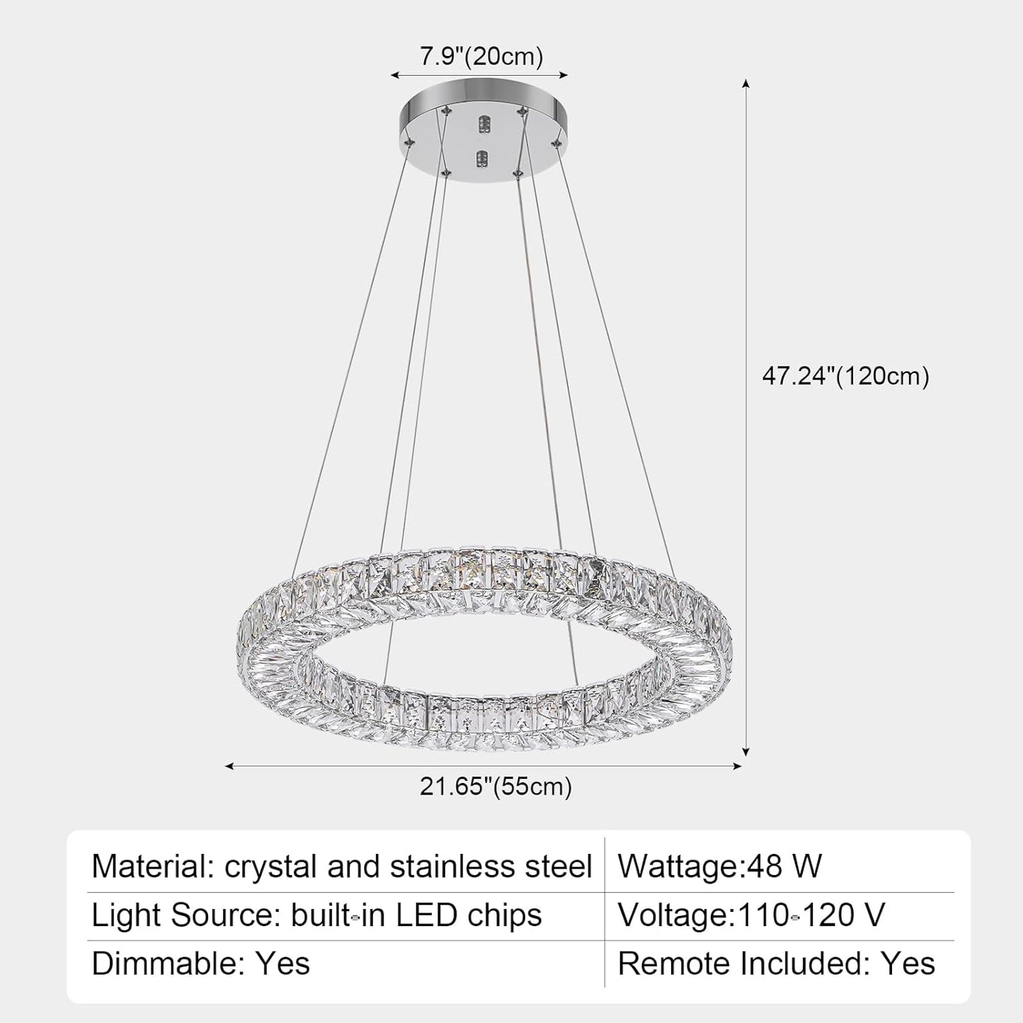 22" Chandelier Crystal Chandeliers Ceiling Light Fixture with Remote Control Flush Mount Ceiling Lights for Living Room Dining Room Bedroom(dimmable)