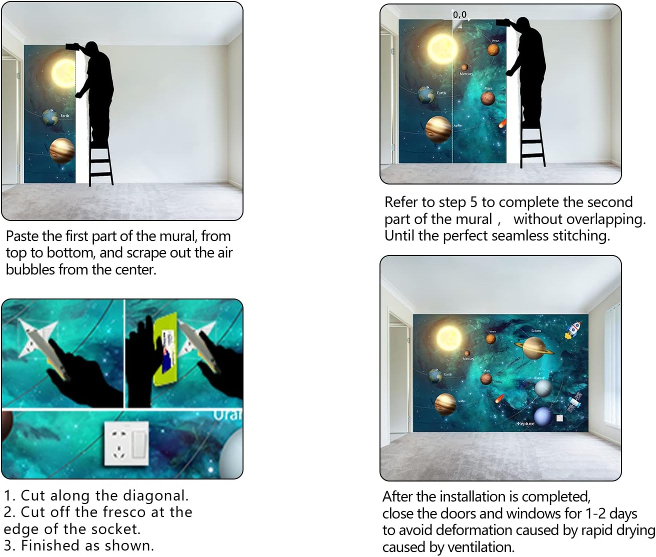 Kids Universe Planet Galaxy Wallpaper Solar System Starry bight Sky Ceiling Nursery Wall Mural - 137"x96"（Not Peel and Stick）