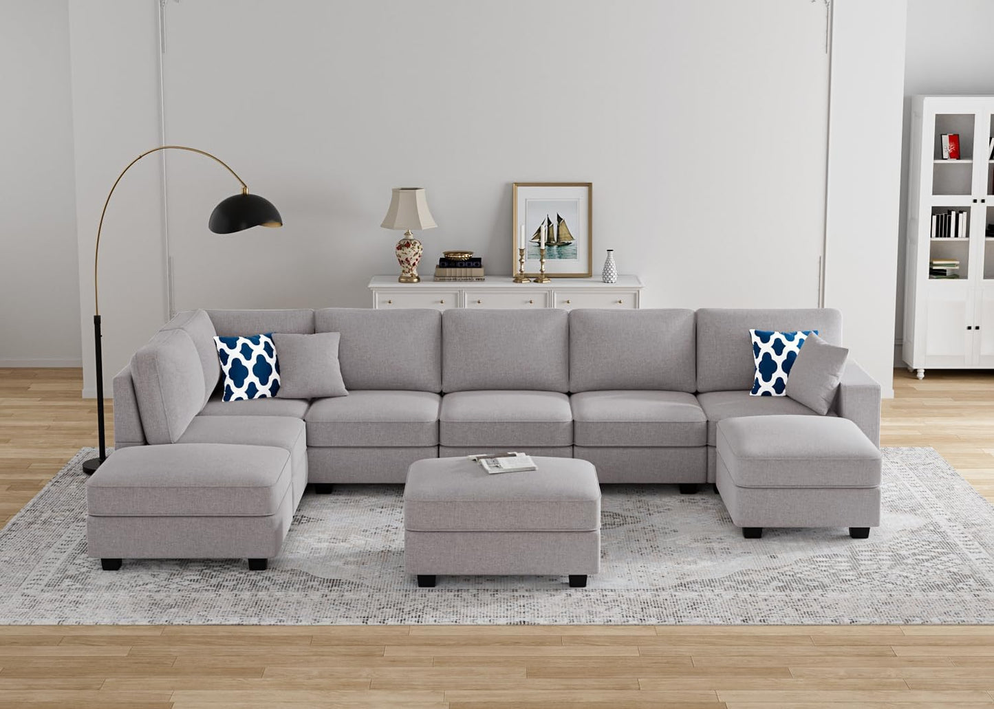 L Lengend Vansen Modular Sectional Sofa U Shaped Couch with Ottoman Modern Reversible Corner Sectional Couch for Living Room (Light Grey, U Shaped Sofa-4)