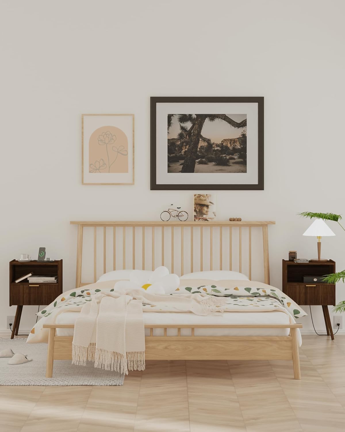 Nightstand,Modern Bedside Table with Storage Drawer and Open Wood Shelf, Accent Night Stand with Solid Wood Legs for Living Room, Bedroom and Small Spaces,Easy Assembly (Walnut Brown-Outlet)