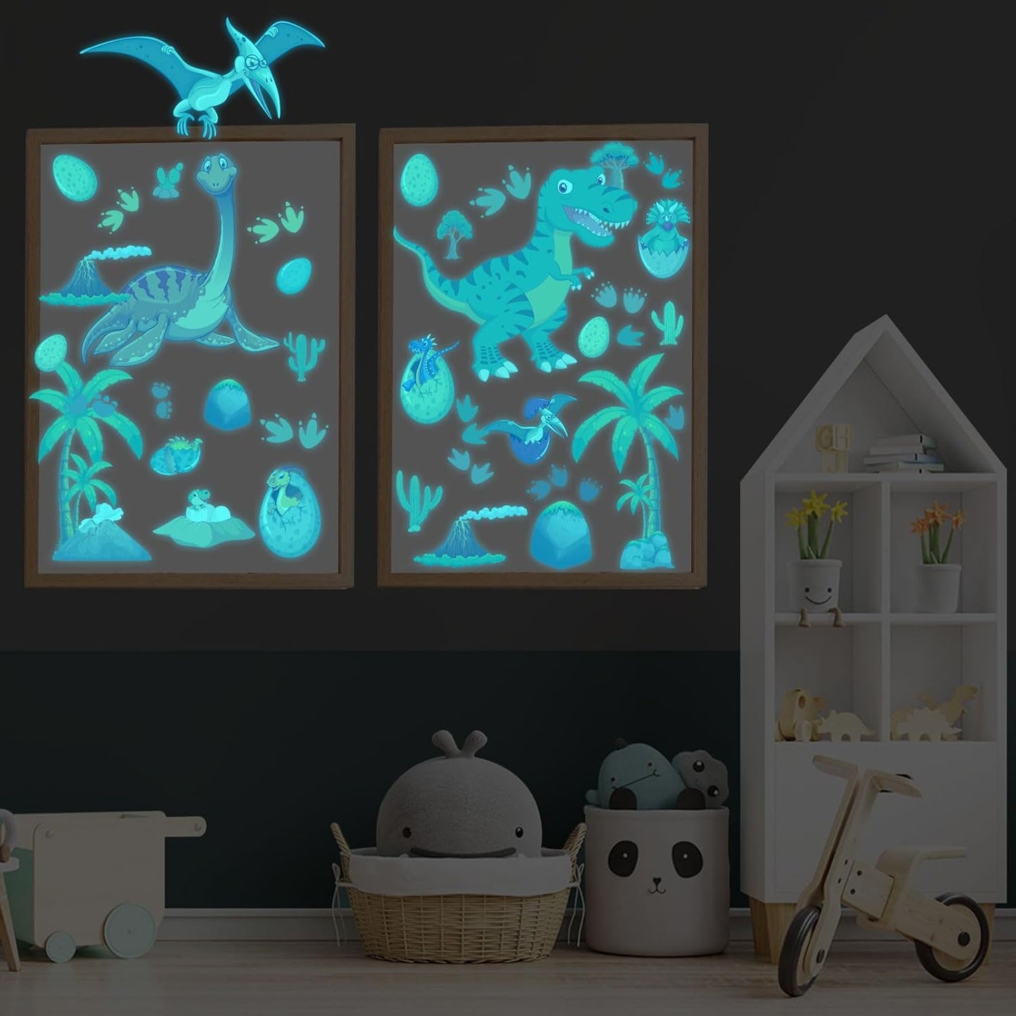 Glow in The Dark Wall Decals - Colorful Large Removable Self-Adhesive Dinosaur Decal for Ceiling, Boys Bedroom, Kids Baby Nursery, Living Room Decoration