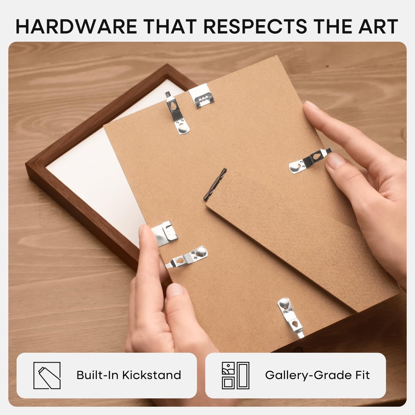 Homeforia A4 Picture Frame Brown Wood, High-End Dark Oak 8.3 x 11.7 Poster Walnut Frames Matted to 5.8 by 8.3 inch Photo, A4 Size Wooden Frame with Mat for A5 Print, Tempered Glass, Wall Kit, Set of 1