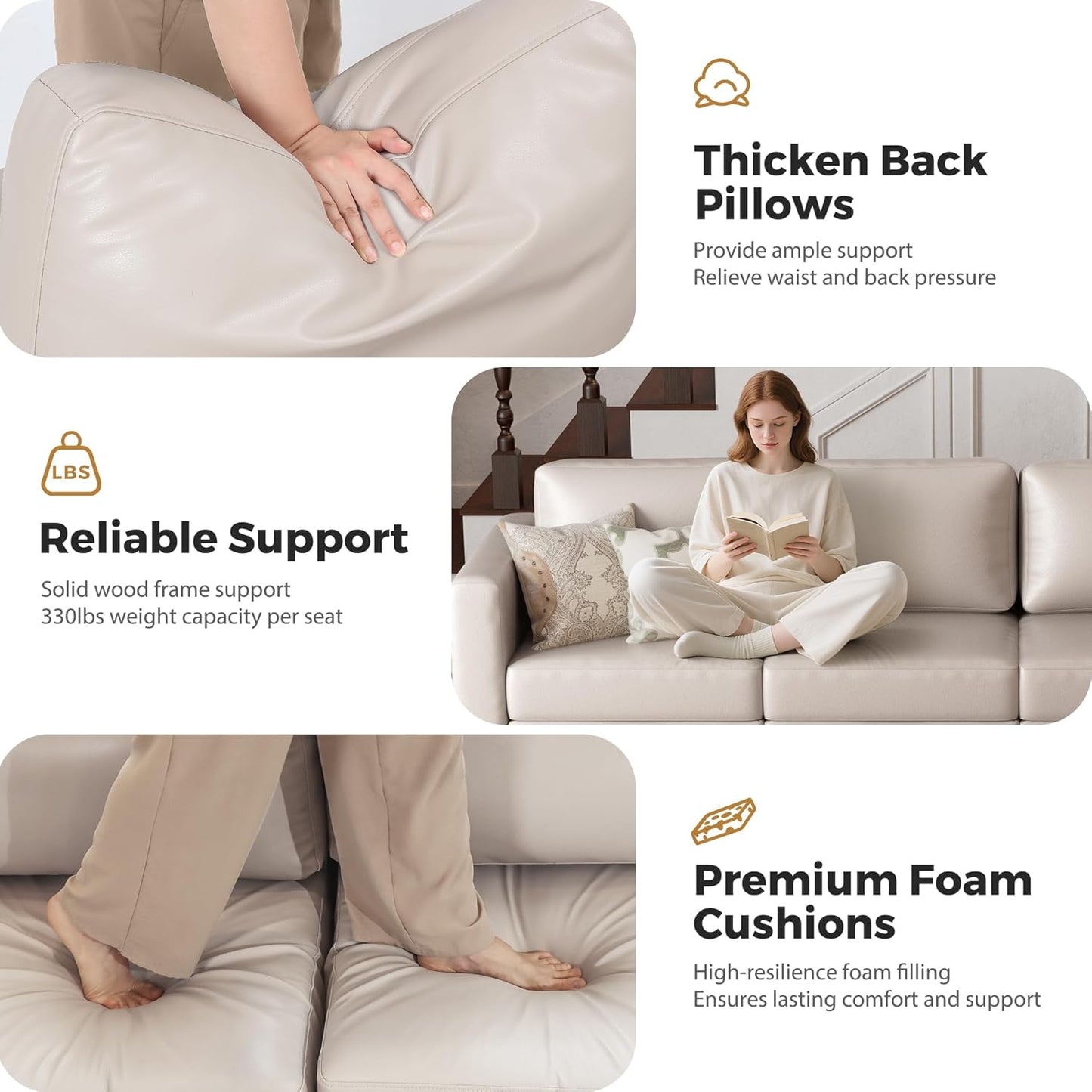 Faux Leather Oversized Accent Chair with Storage Deep Seat Single Sofa Large Reading Armchair for Living Room Bedroom Office Whitesand