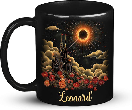 Personalized Name Coffee Mug 11oz 15oz, Custom Fantasy Castle Mug with Gothic Style, Vibrant Celestial Scene Ceramic Cup, Unique Castle Black Coffee Cup, Gifts for Her, Him
