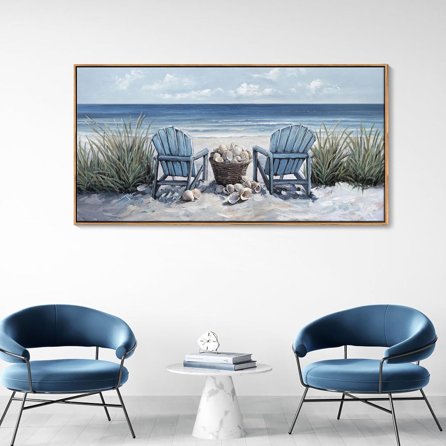 HGUAOA Coastal Wall Art - Large Landscape Wall Pictures for Living Room, Bedroom Pictures, Ocean Beach Artwork, Blue Above Bed Wall Decor Coastal Landscape Wall Art,Framed Beach Pinting