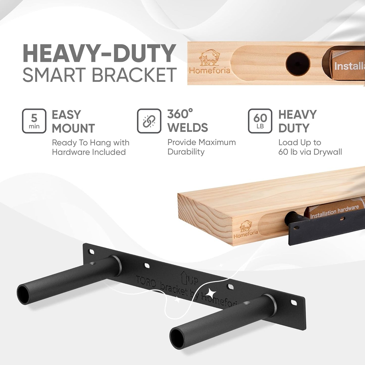Homeforia White Floating Shelves 16 inch, High End Solid Real Wood 16inch Bathroom Floating Shelf for Wall Mounted, White Wooden 16 Floating Shelves, Heavy Duty Bracket, 16 X 6.5 X 1.75 inch, Set of 4