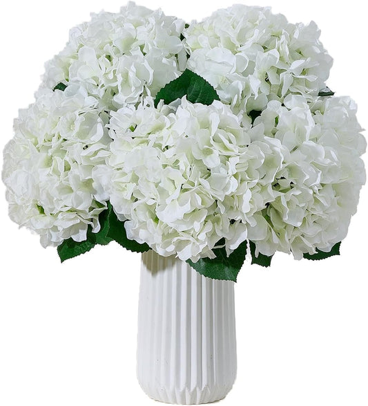8Pcs White Fake Flowers Silk Hydrangea Artificial Flowers Bouquets Faux Ivory Hydrangea Stems for Home Table Centerpieces Wedding Party Decoration