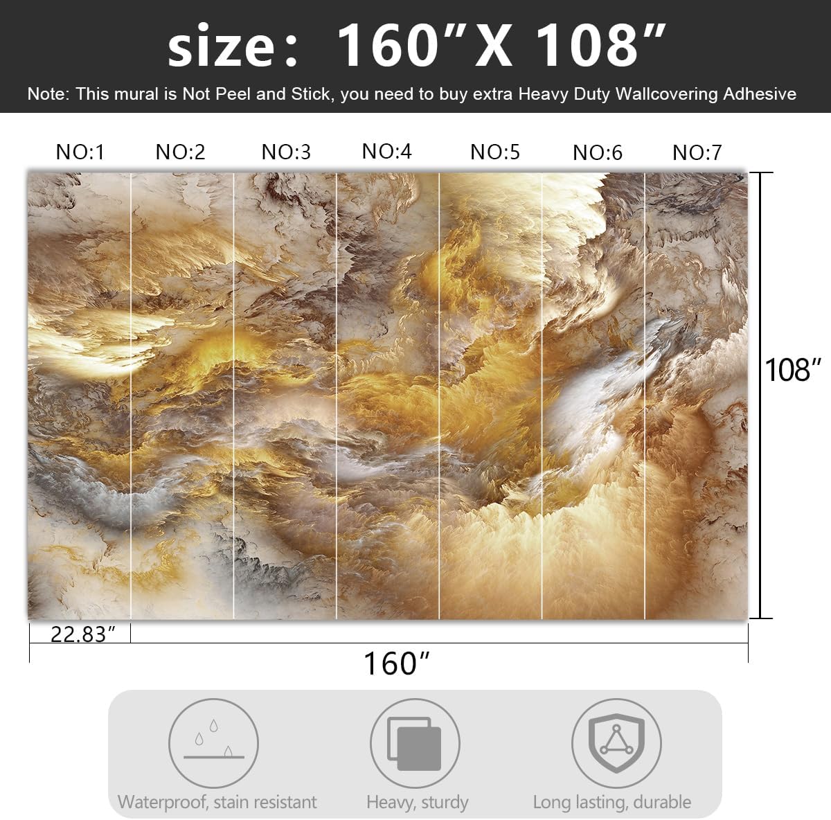-Golden Clouds Ceiling Fabric Wallpaper Living Room Bedroom Bathroom Modern Boys Girls Kids Room Abstract Large Mural- 160"x108"（ not Peel and Stick）