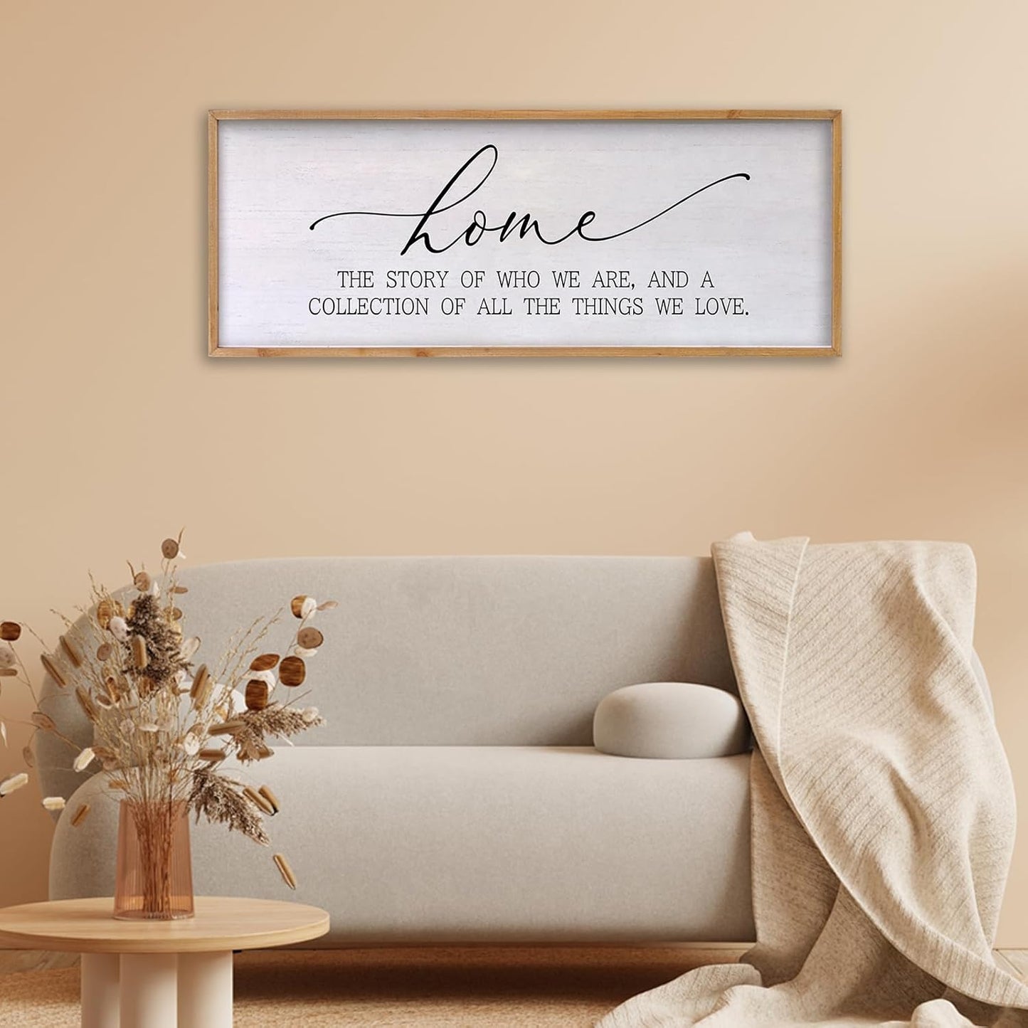 Home The Story of Who We Are Sign Farmhouse Family Wall Decor 32x12 Inch Plaque Wood Framed Art for Hanging (Wood)