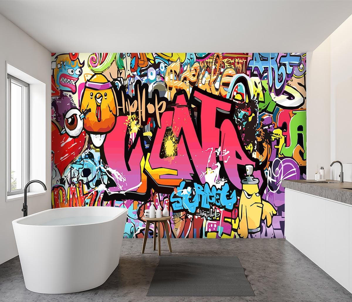 -Street Art Graffiti Wallpaper Fabric Wallpaper Living Room Bedroom Bathroom Boys Girls Children's Room Abstract Large Wall Mural- 183"x120"（ not Peel and Stick）
