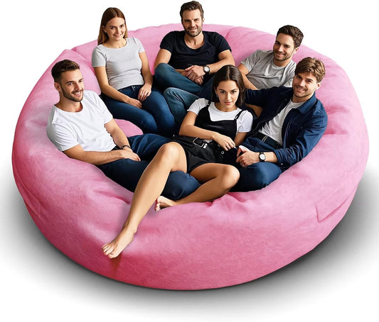 Bean Bag Chair for Adults 8FT,Soft Removable Cover for Teens/Girls Bedroom,Fluffy Giant Round Floor Beanbag Lounger Chairs (No Filler,Pink)