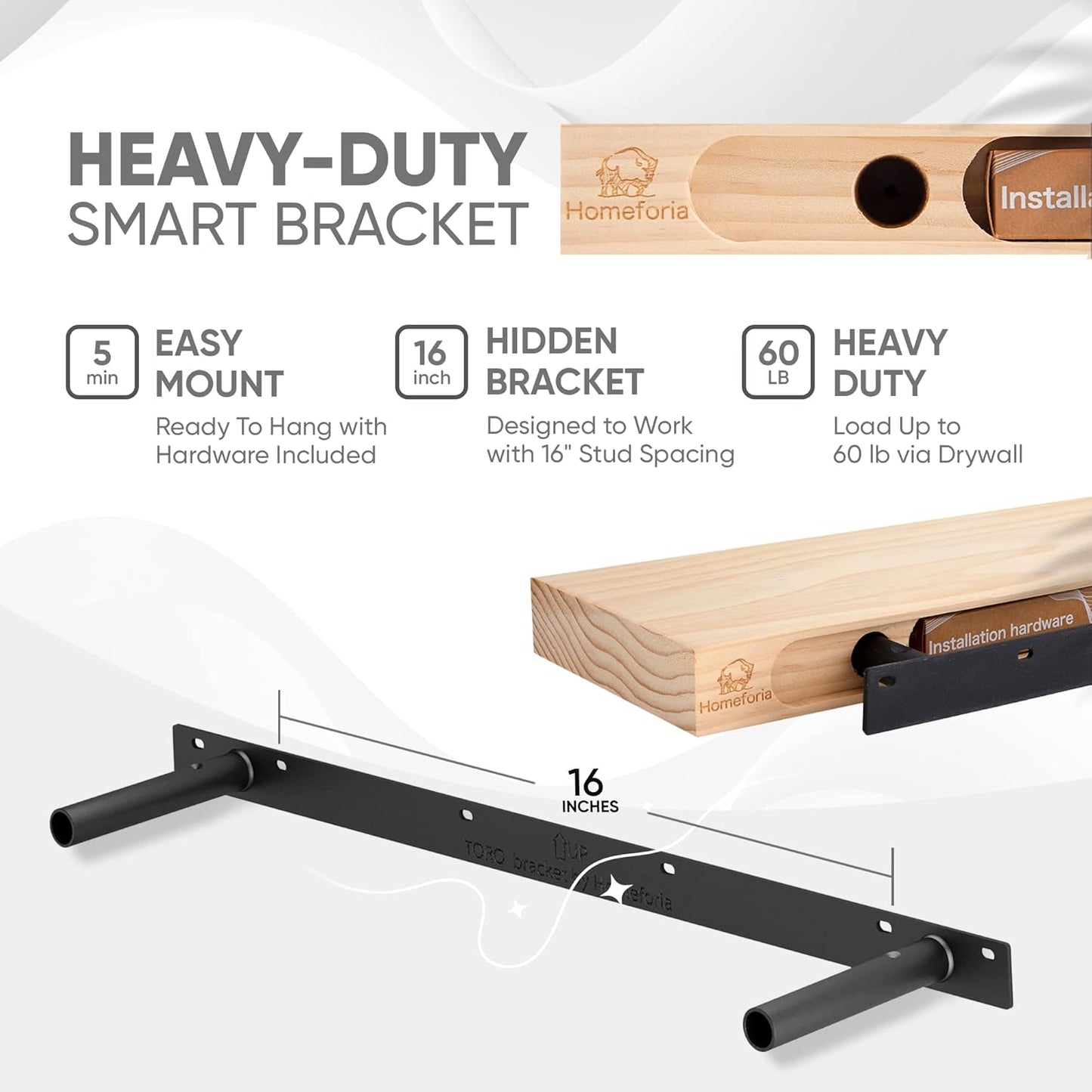 Homeforia White Floating Shelves 30 inch, High End Solid Real Wood 30inch Floating Shelf for Wall Mounted, White Wooden 30in Long Floating Shelves, Heavy Duty Bracket, 30 X 6.5 X 1.75 inches, Set of 2